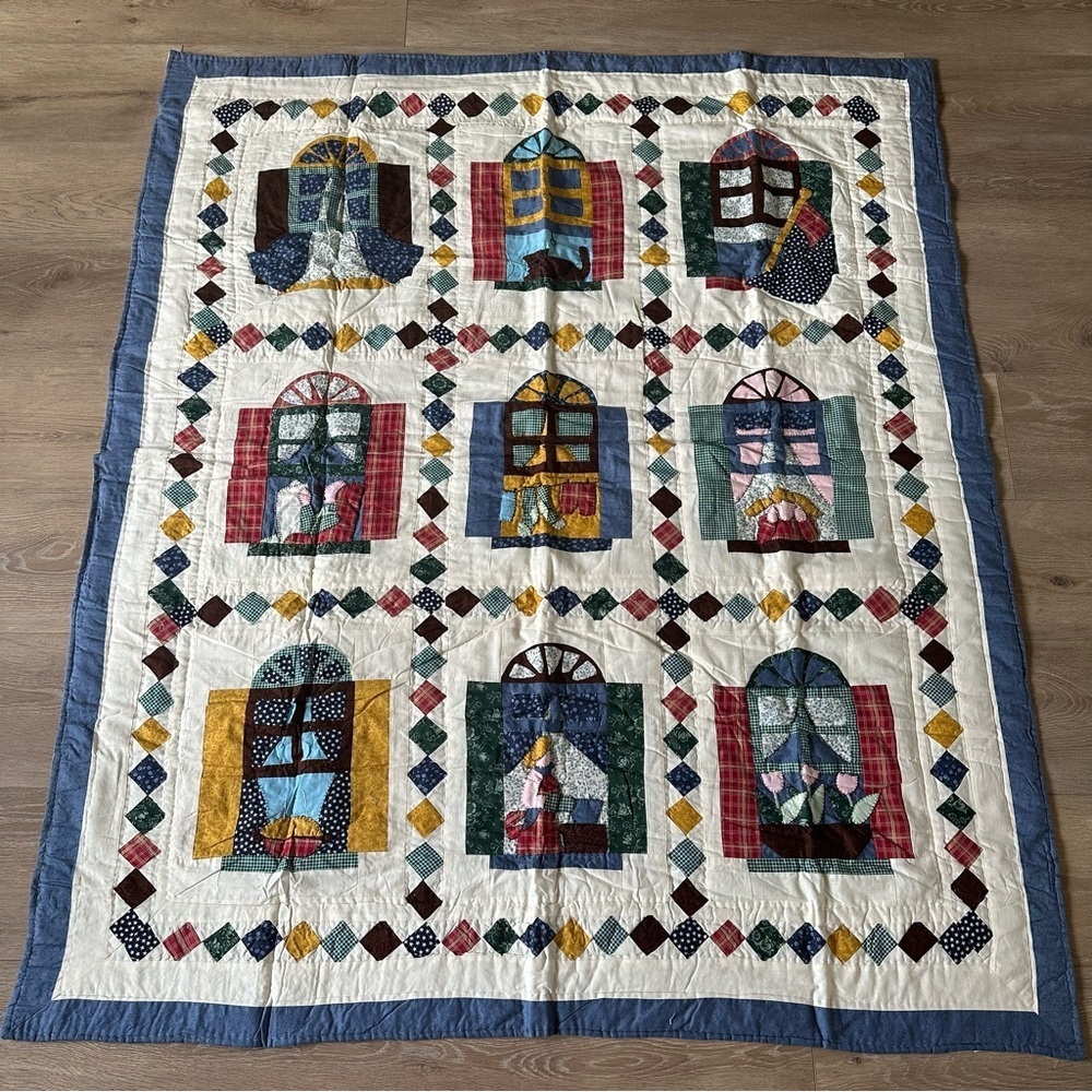 Vintage Cotton Small Patchwork Quilt Village Home Cozy Vibe - Picture 2 of 11